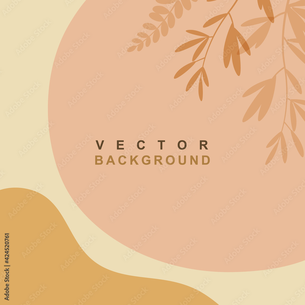 Abstract organic minimal trendy vector template   with space for text.  Floral background for greeting cards, posters, invitation,banners and social media stories wallpapers and post