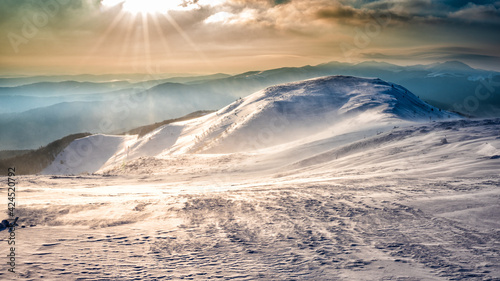 Fototapeta Naklejka Na Ścianę i Meble -  Sunrise from Polonina Carynska, The Bieszczady, Carpathians, Poland