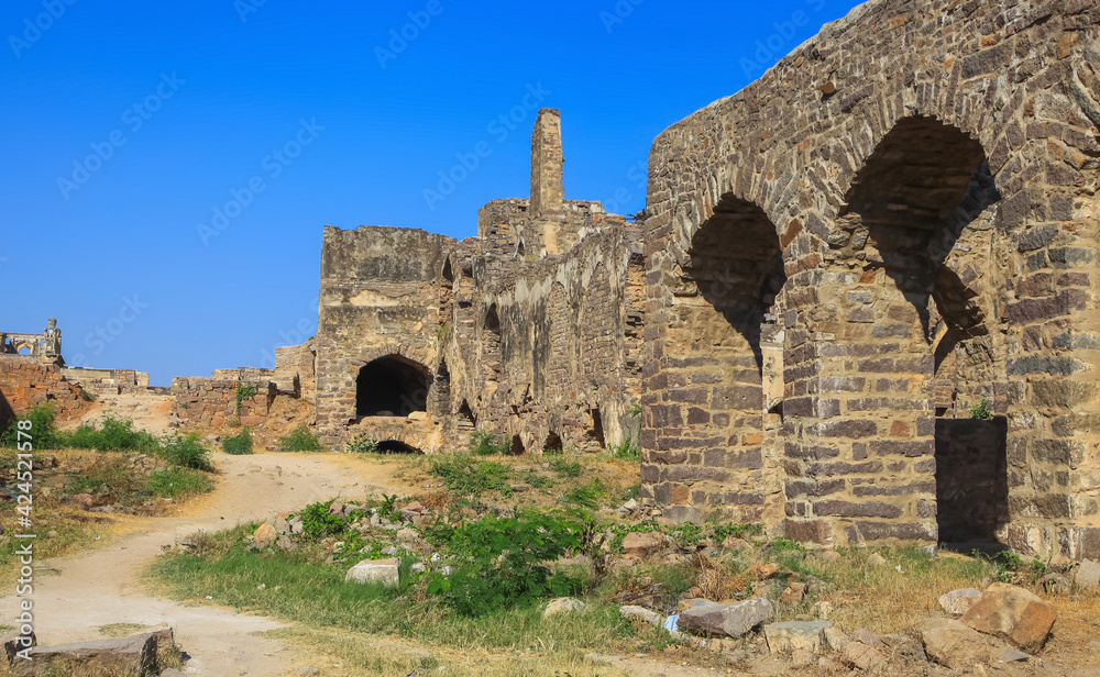 Ruins of Golconda fort in Hyderabad city, India