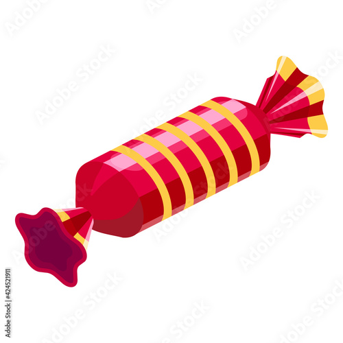Candy isometric wrapped festive bonbon caramel color. Vector