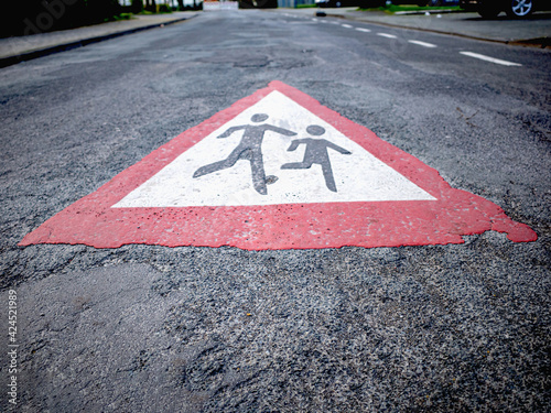 road sign "children" is painted on the asphalt © Андрей Яровский