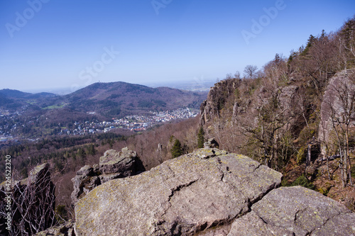 View of the spa town of Baden Baden and the Black Forest. Seen from the battert rock. Baden Wuerttemberg, Germany, Europe