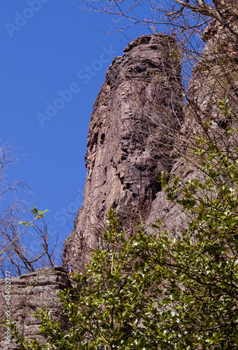 Climbers on the Battert rock in Baden Baden. Baden Wuerttemberg, Germany, Europe