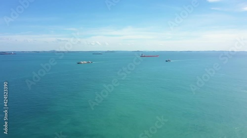 Drone shot of ships sailing the Singapore Straits photo