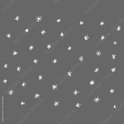 Snow texture drawn with pen and ink isolated on gray background, vector illustration