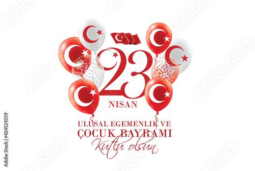 vector illustration of the cocuk baryrami 23 nisan , translation: Turkish April 23 National Sovereignty and Children's Day, graphic design to the Turkish holiday, kids icon, children logo. photo