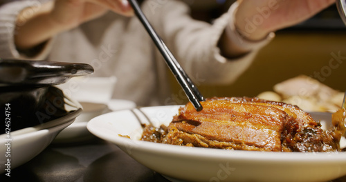 Braised pork preserved vegetable soy sauce at restaurant