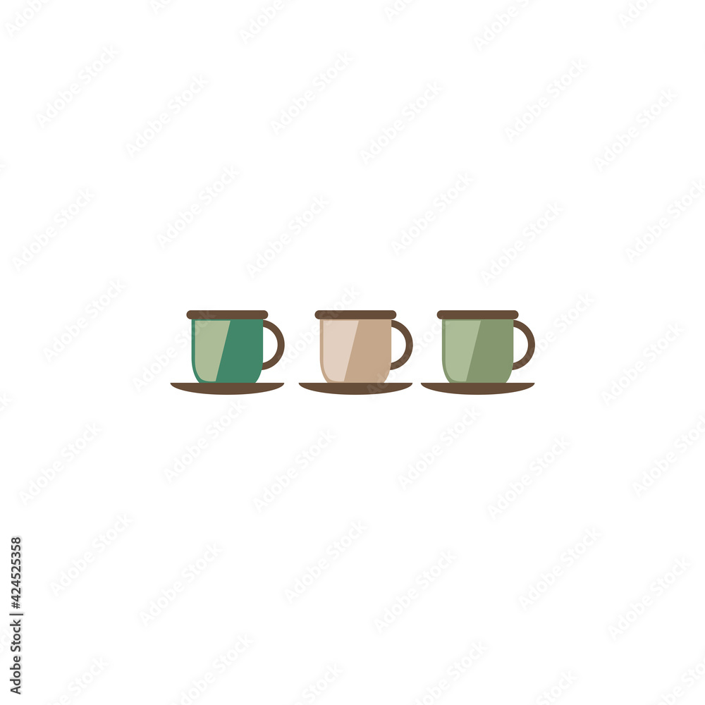 Obraz premium Set of cups, vector flat illustration. Colored circles. Drinking utensils.