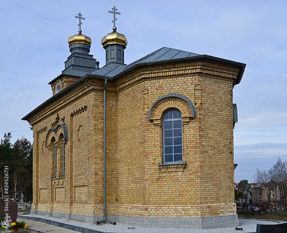 Obraz premium Orthodox cemetery chapel dedicated to the holy martyr Paul built in 1901 in the town of Sokółka in Podlasie, Poland