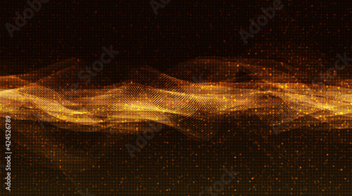Golden Shine Sound Wave Background,technology and earthquake wave diagram concept,design for music studio and science,Vector Illustration.