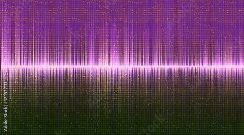 Purple and Green Digital Sound Wave Low and Hight richter scale on Red Background,technology and earthquake wave diagram concept,design for music studio and science,Vector Illustration.