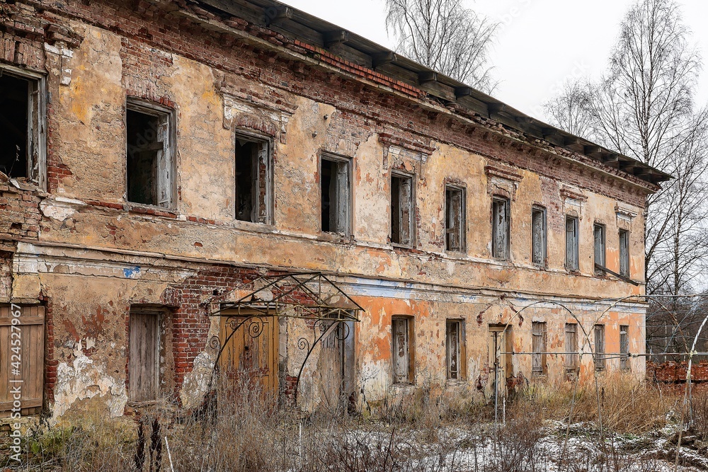 Russia, Leningrad region, December 2020. Ruined cells of the old monastery.