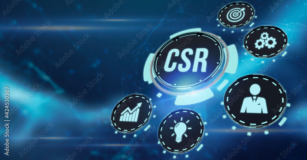 Internet, business, Technology and network concept.The concept of business, technology, the Internet and the network virtual screen of the future and sees the inscription: CSR