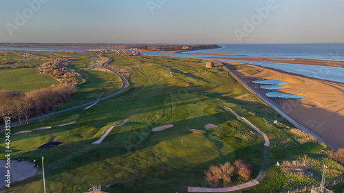 Принти на полотні Drone point of view of a golf course by the coast in Felixstowe, Suffolk, UK