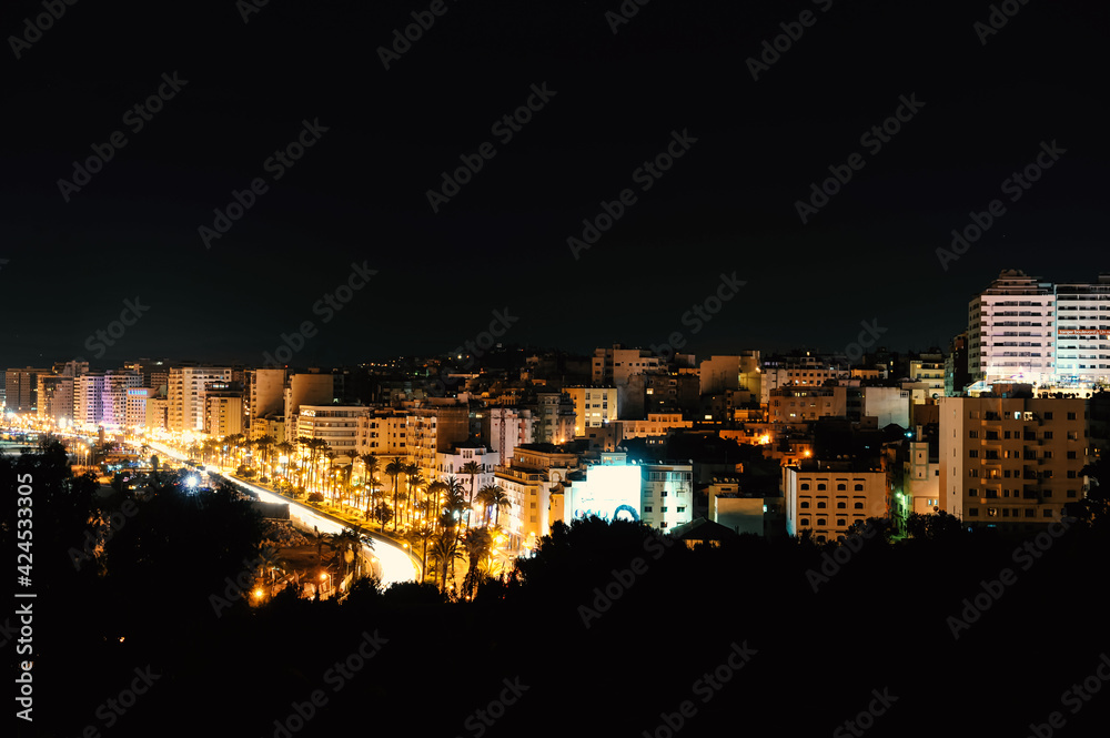Beautiful night panorama of old medina in city Tangier, Morocco