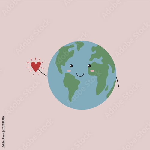 Illustration of a cute Earth with a heart, save the planet