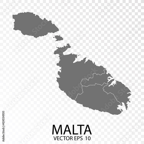Transparent - High Detailed Grey Map of Malta. Vector Eps 10.