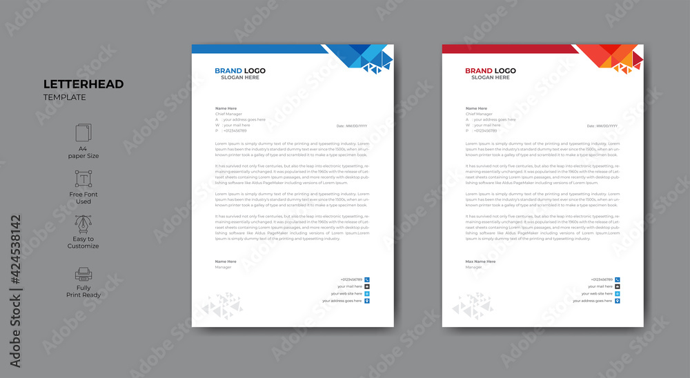 Clean and modern corporate letterhead template design.