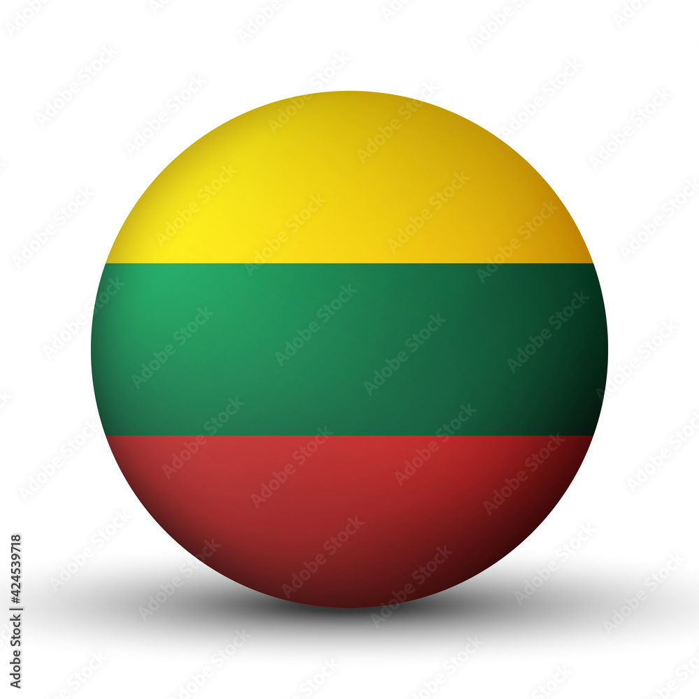 Glass light ball with flag of Lithuania. Round sphere, template icon. Lithuanian national symbol. Glossy realistic ball, 3D abstract vector illustration highlighted on a white background. Big bubble Glass light ball with flag of Lithuania. Round sphere, template icon. Lithuanian national symbol. Glossy realistic ball, 3D abstract vector illustration highlighted on a white background. Big bubble