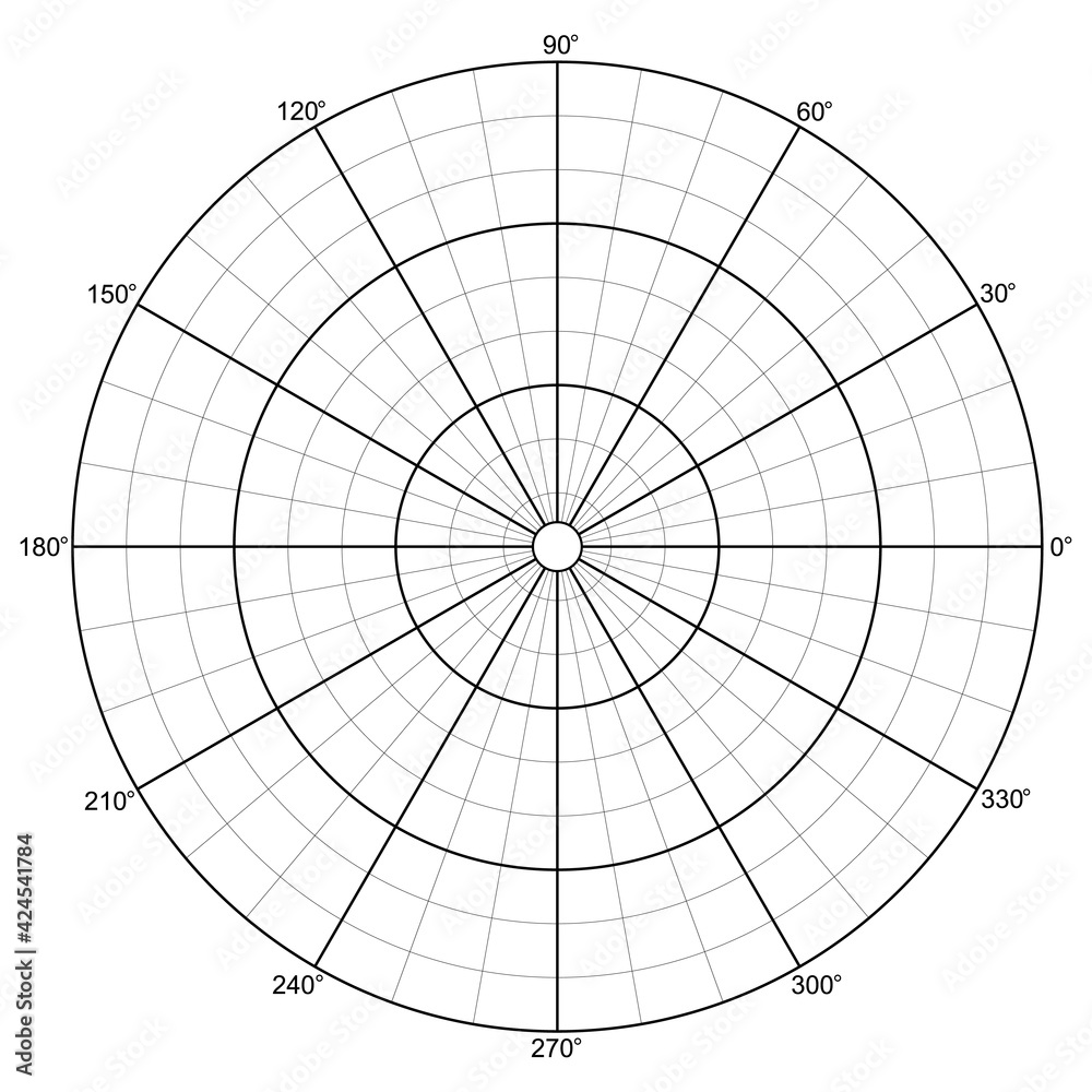 Polar Grid with Concentric Circles Diagram Chart Isolated Vector Illustration