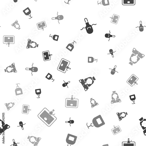 Set Kitchen apron, Bottle of liquid soap, Cleaning lady service and Washbasin on seamless pattern. Vector