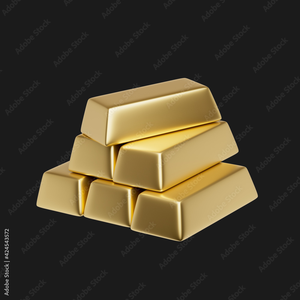 3d simple gold bars on dark background 3d illustration. Hight quality render of bullions.