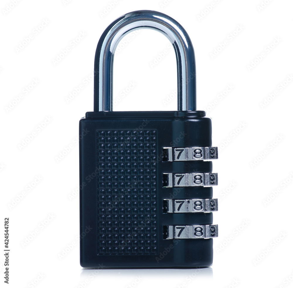 Combination padlock coded on white background isolation Combination padlock coded on white background isolation