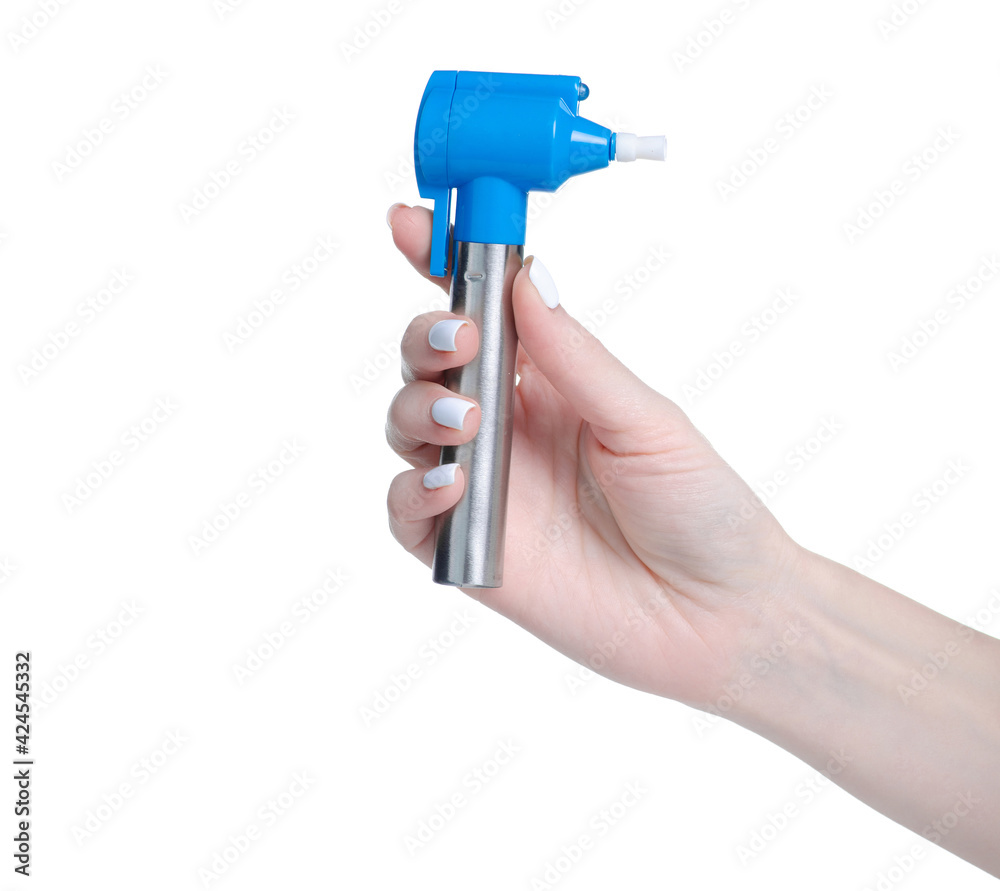 Teeth whitener in hand on white background isolation