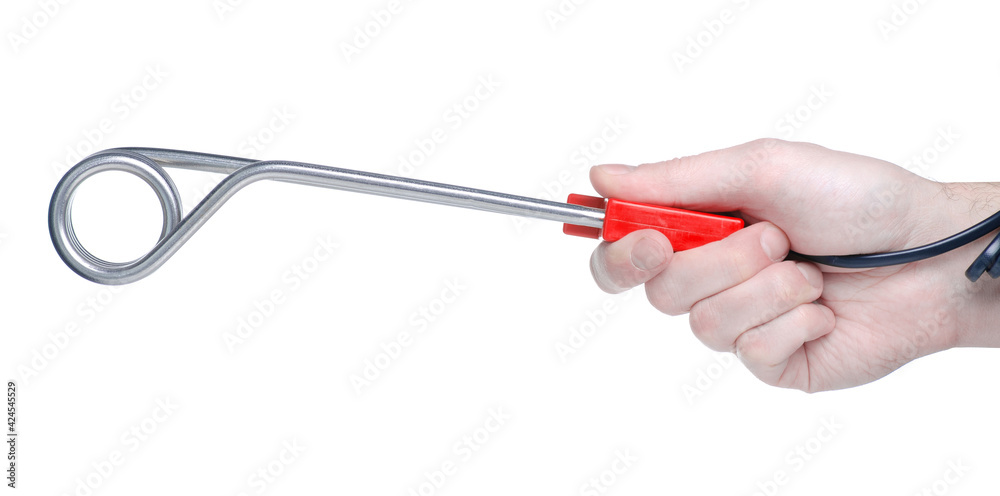 electric heater in hand on white background isolation electric heater in hand on white background isolation