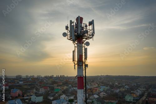 Slika na platnu Communication transmitter tower with antenna such as mobile phone tower, mobile phone tower, telephone pole, etc