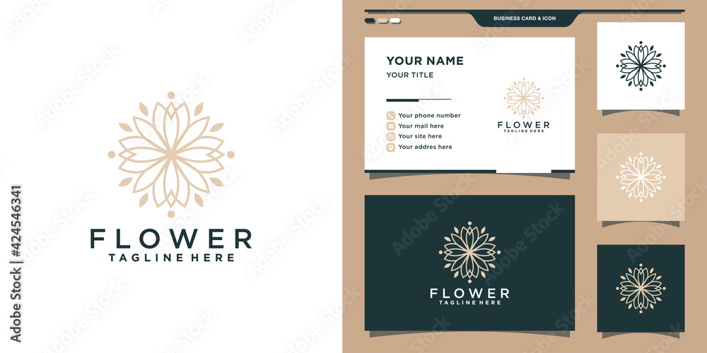 Minimalist flower logo with line art style and business card design ...