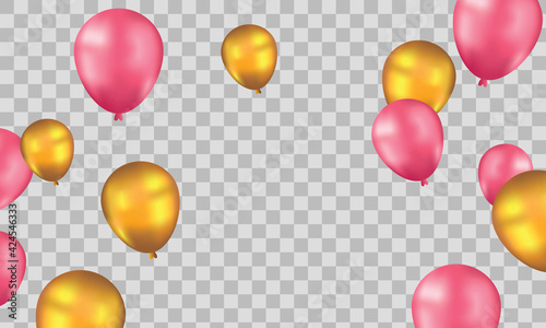Gold balloons  concept design. vector illustration. Celebration transparent background template