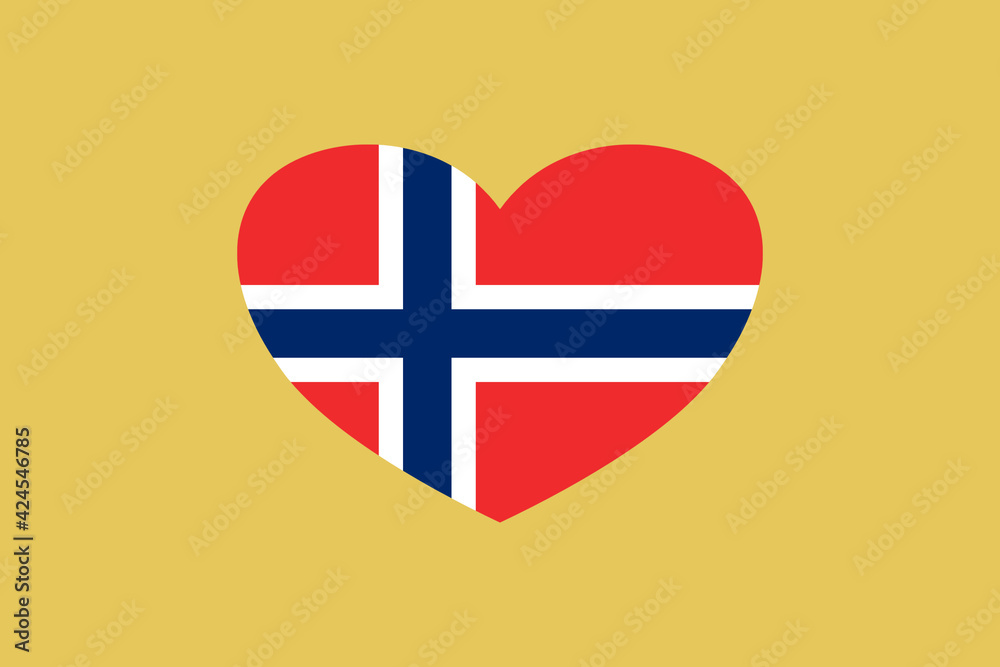 Obraz premium Norway flag in the heart shape. Isolated on background.