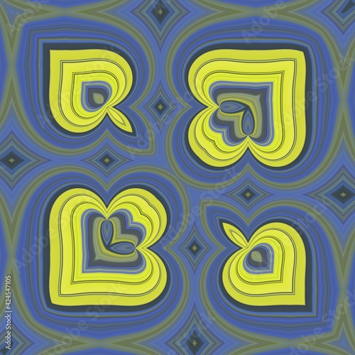 Fototapeta Naklejka Na Ścianę i Meble -  vivid yellow and bright blue linear diagonal stripes transformed to abstract wavy line patterns and intricate designs