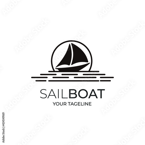 Simple Sailboat dhow ship logo design. vector illustration