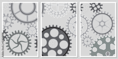  gears wall art vector set.  Wall art, poster, wallpaper, print. 