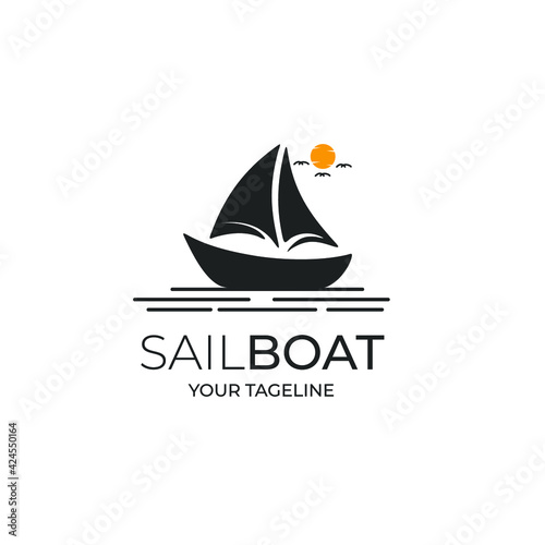 Simple Sailboat dhow ship logo design. vector illustration