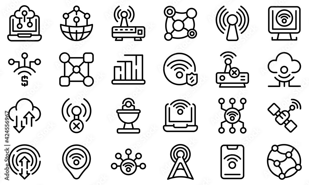 Internet connection icons set. Outline set of internet connection vector icons for web design isolated on white background Internet connection icons set. Outline set of internet connection vector icons for web design isolated on white background