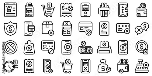 Payment cancellation icons set. Outline set of payment cancellation vector icons for web design isolated on white background