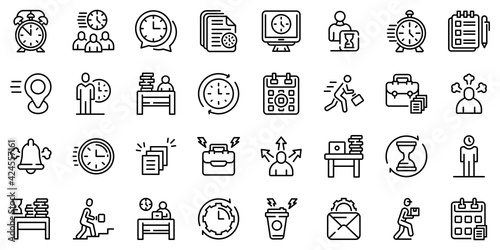 Rush job icons set. Outline set of rush job vector icons for web design isolated on white background