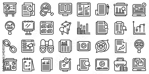 Market studies icons set. Outline set of market studies vector icons for web design isolated on white background