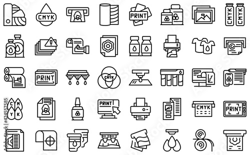 Digital printing icons set. Outline set of digital printing vector icons for web design isolated on white background photo