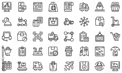 Ordering process icons set. Outline set of ordering process vector icons for web design isolated on white background