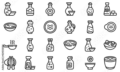 Soy sauce icons set. Outline set of soy sauce vector icons for web design isolated on white background