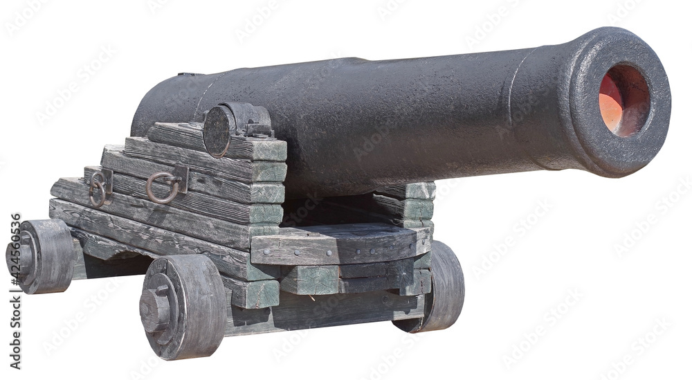Old ship cannon on white background
