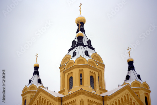 Nizhny Novgorod, Russia. January 5, 2021: Alexander Nevsky Cathedral in Nizhny Novgorod in winter, Russia.