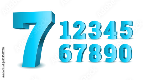 Blue 3d numbers. Symbol set.