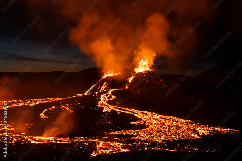 Reykjanes Peninsula, Iceland - March 27th 2021: Volcanic Eruption ...