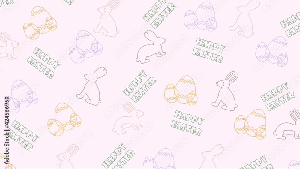 Easter pattern with  rabbits, eggs, inscription 