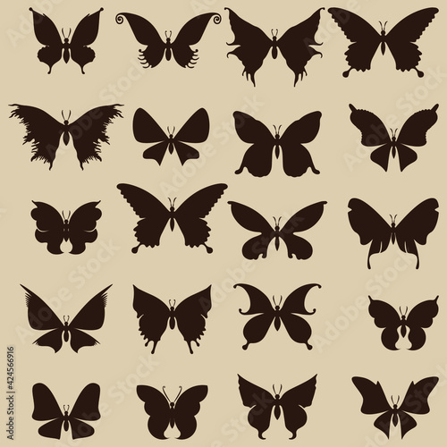 Set of butterflies  silhouette. Vector illustration.